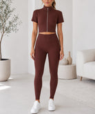 Ladies Brown Zip Up Two-Piece Activewear Set - StylePhase SA