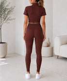 Ladies Brown Zip Up Two-Piece Activewear Set - StylePhase SA