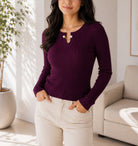 Ladies Burgandy Pearl Detail Top - StylePhase SA