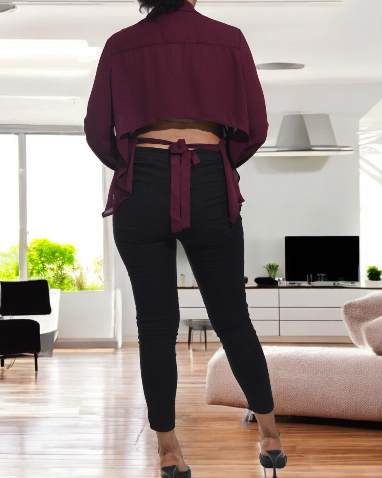 Ladies Burgundy Back Tie Shirt - StylePhase SA