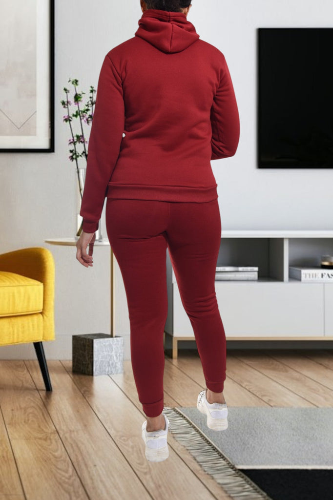 Ladies Burgundy Fleece Skinny Tracksuit Set - StylePhase SA
