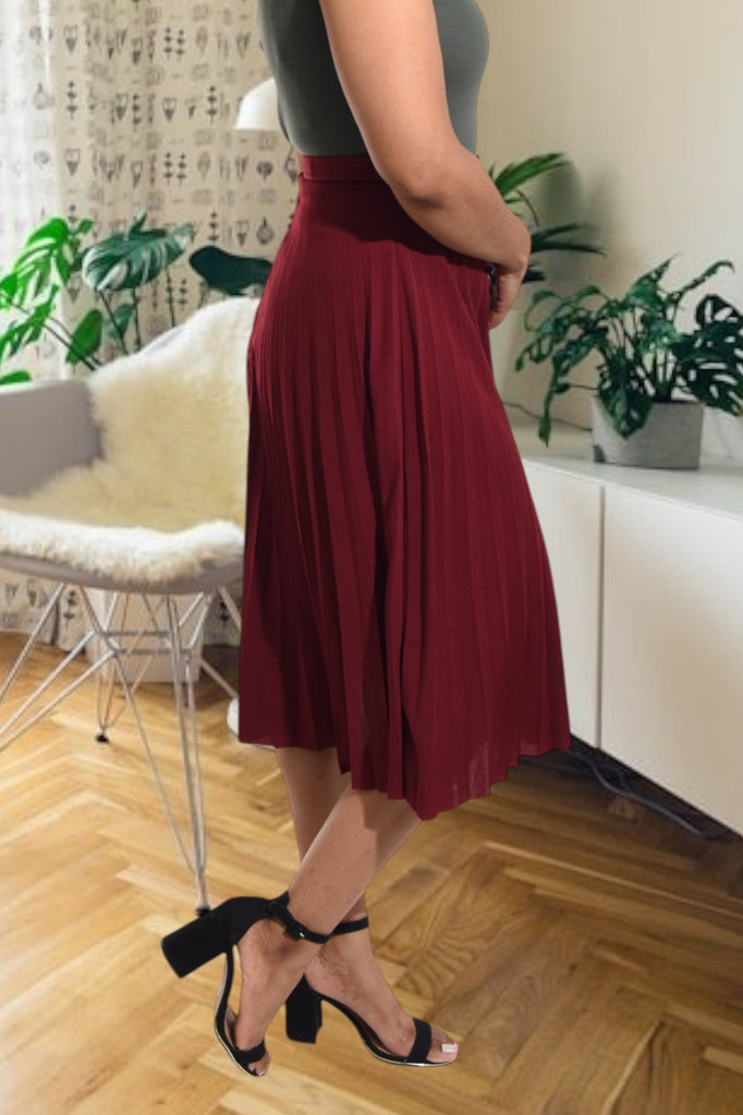 Ladies Burgundy Pleated Skirt - StylePhase SA