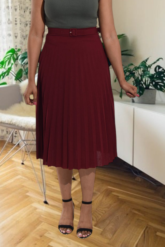 Ladies Burgundy Pleated Skirt - StylePhase SA