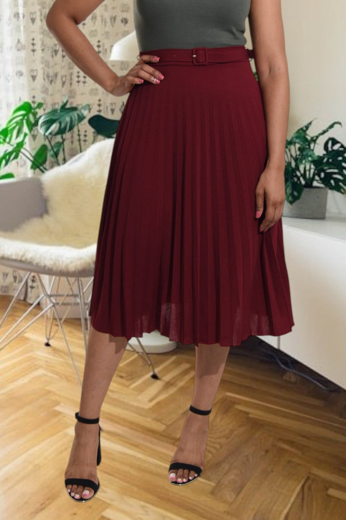 Ladies Burgundy Pleated Skirt - StylePhase SA