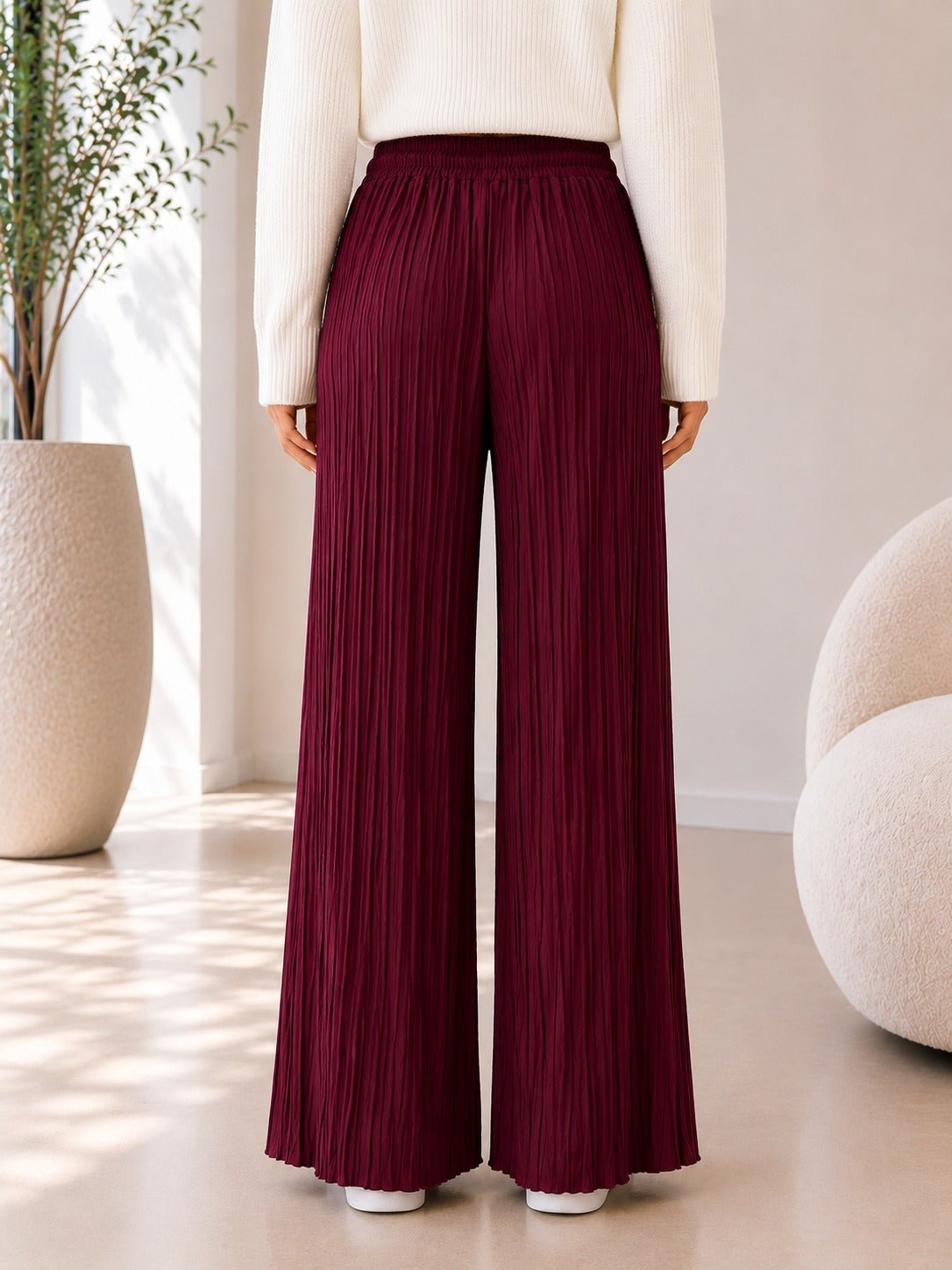 Ladies Burgundy Pleated Wide Leg Pants - StylePhase SA