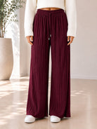 Ladies Burgundy Pleated Wide Leg Pants - StylePhase SA