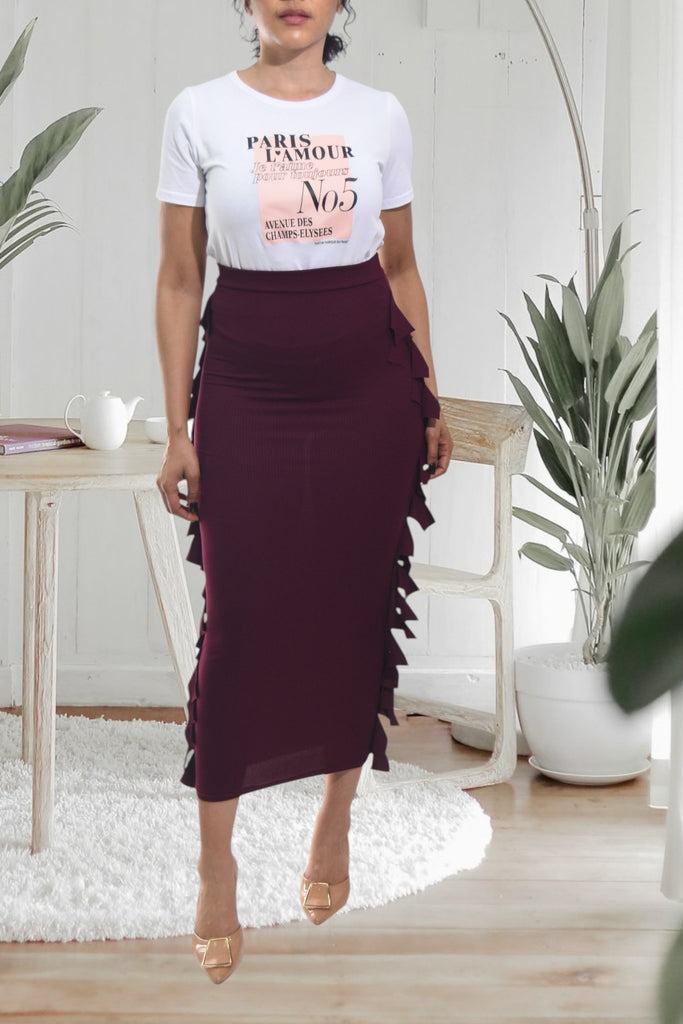 Ladies Burgundy Side Fringe Skirt - StylePhase SA