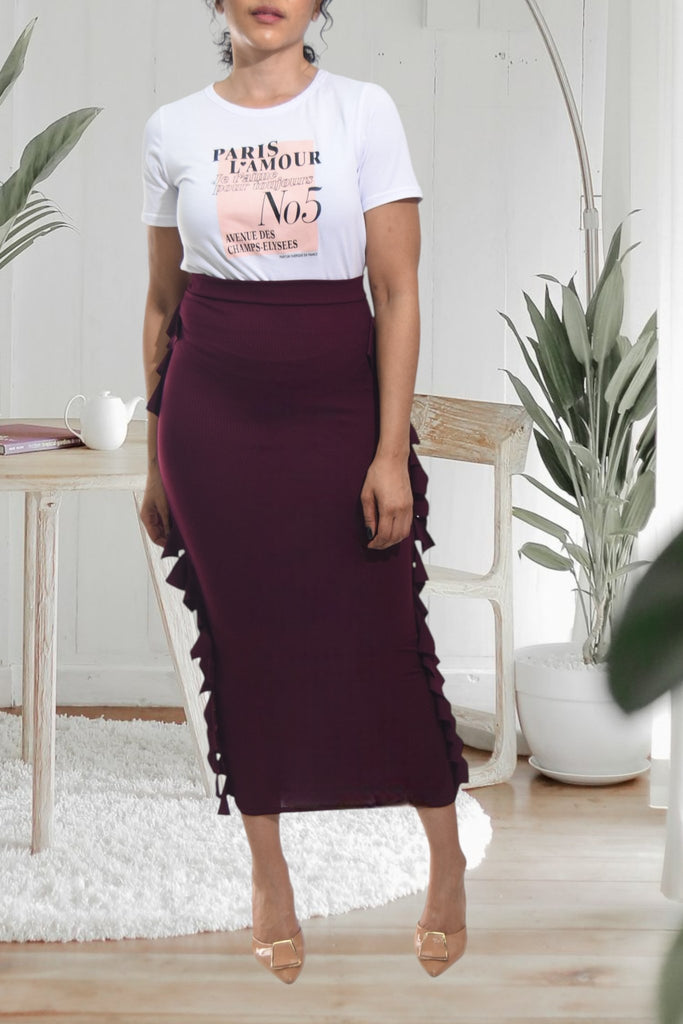 Ladies Burgundy Side Fringe Skirt - StylePhase SA