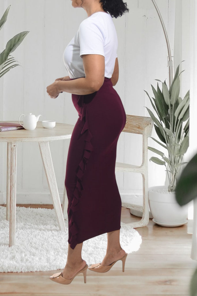 Ladies Burgundy Side Fringe Skirt - StylePhase SA
