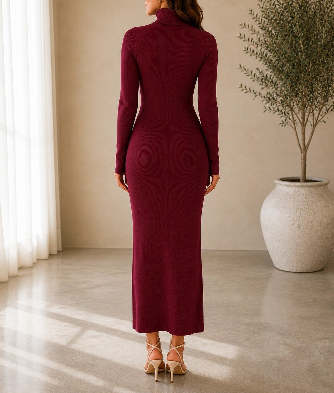 Ladies Burgundy Turtleneck Maxi Dress - StylePhase SA