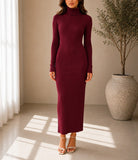 Ladies Burgundy Turtleneck Maxi Dress - StylePhase SA