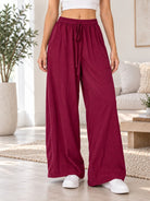 Ladies Burgundy Wide Leg Drawstring Pocket Pants - StylePhase SA