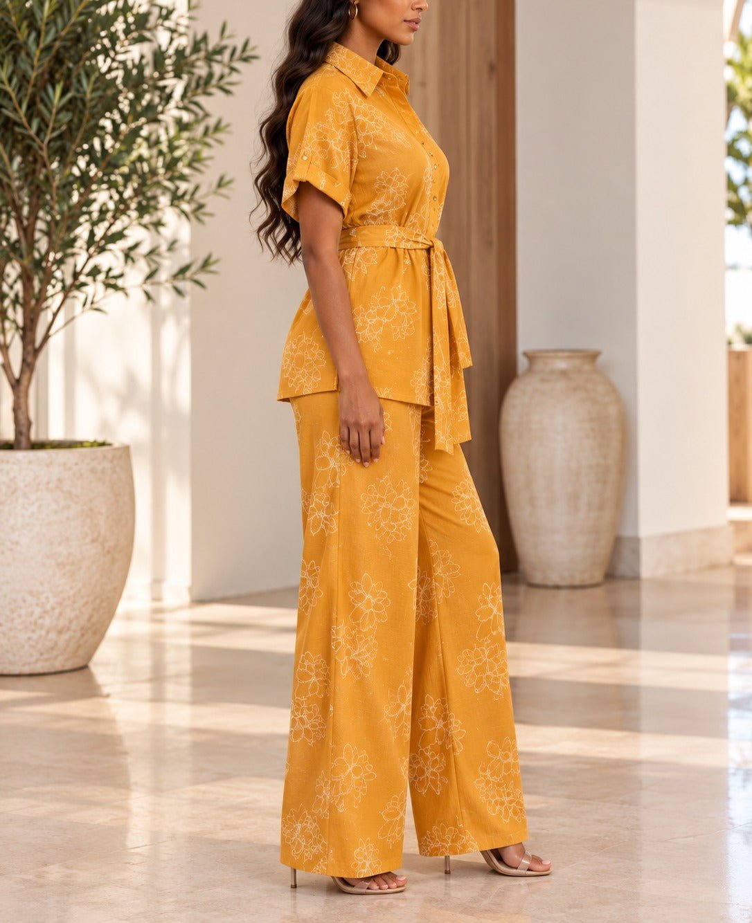Ladies Burnt Orange Floral Print Two-Piece Set - StylePhase SA