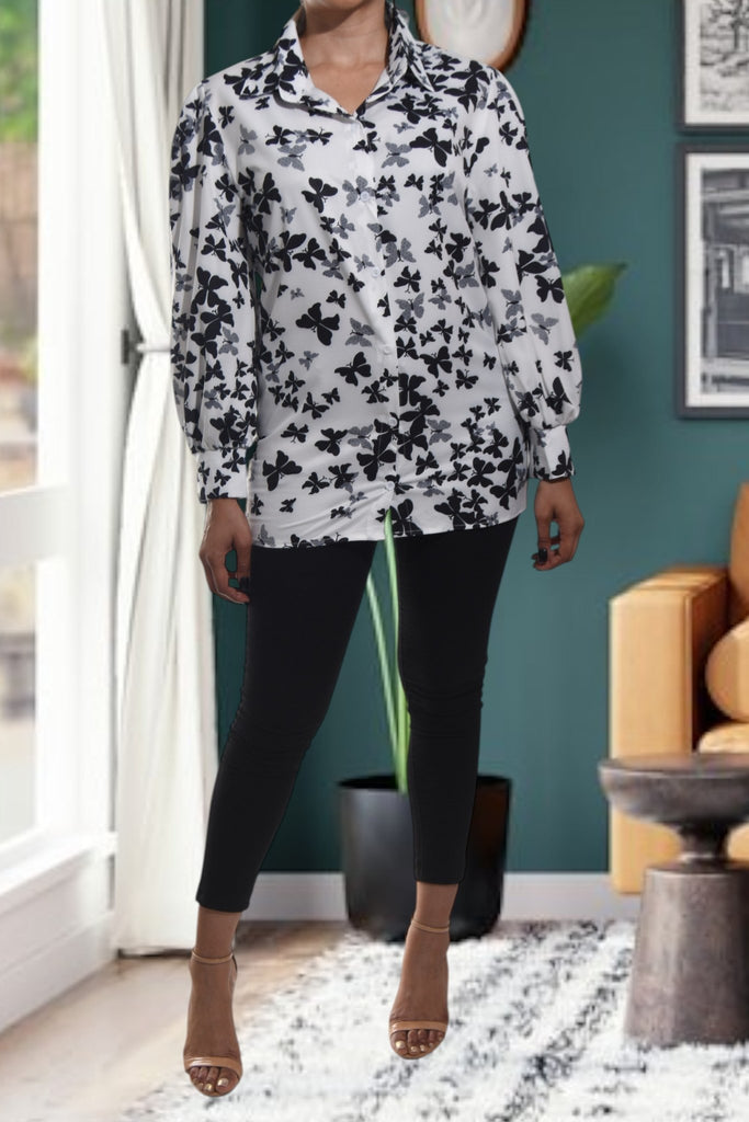 Ladies Butterfly Printed Button Shirt - StylePhase SA