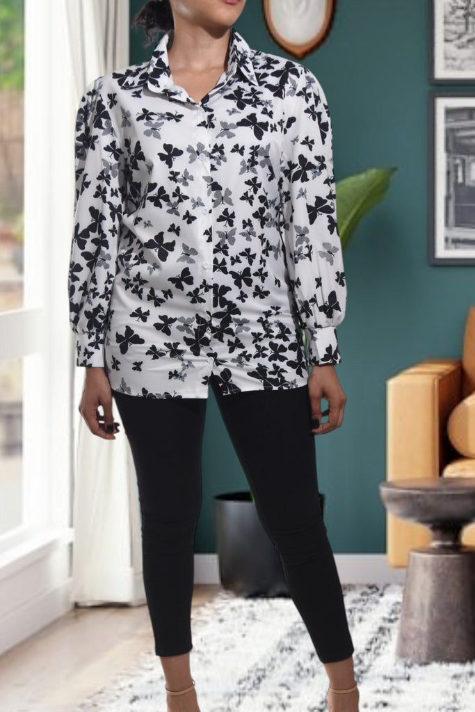 Ladies Butterfly Printed Button Shirt - StylePhase SA