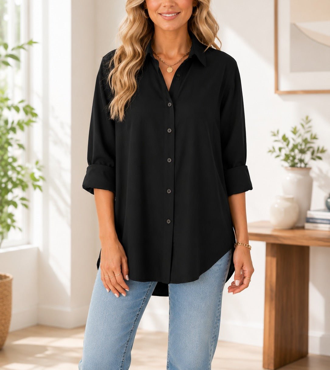 Ladies Button Shirt -Black - StylePhase SA