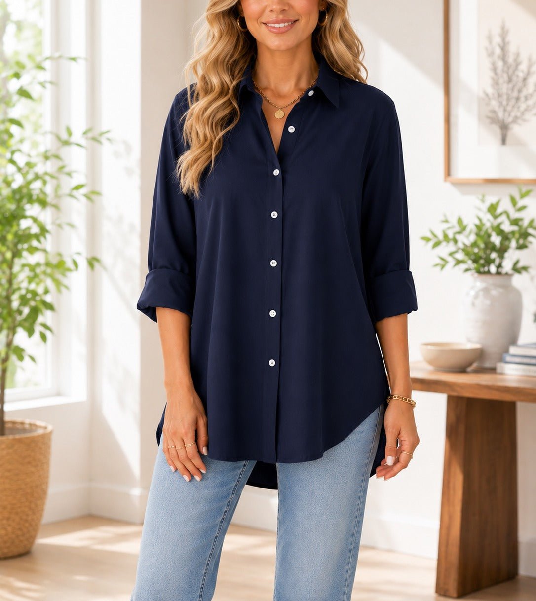 Ladies Button Shirt -Navy - StylePhase SA