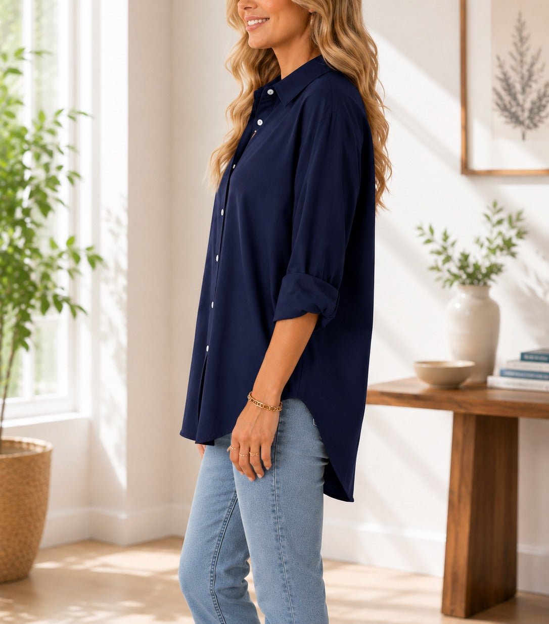 Ladies Button Shirt -Navy - StylePhase SA