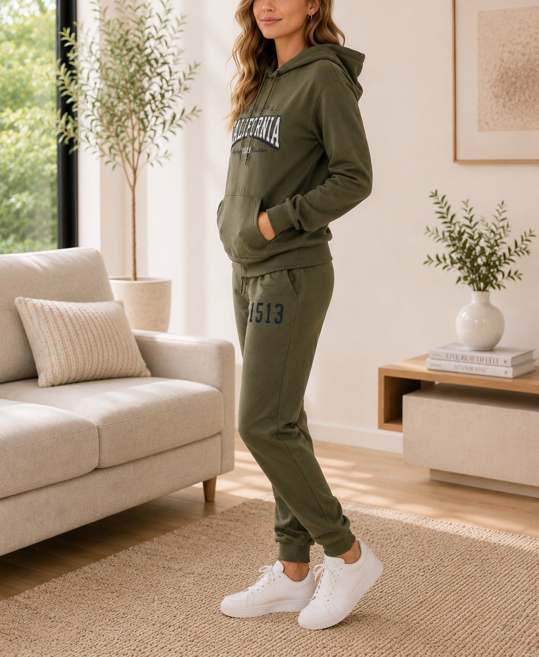 Ladies California Printed Fleece Tracksuit Set - Khaki - StylePhase SA