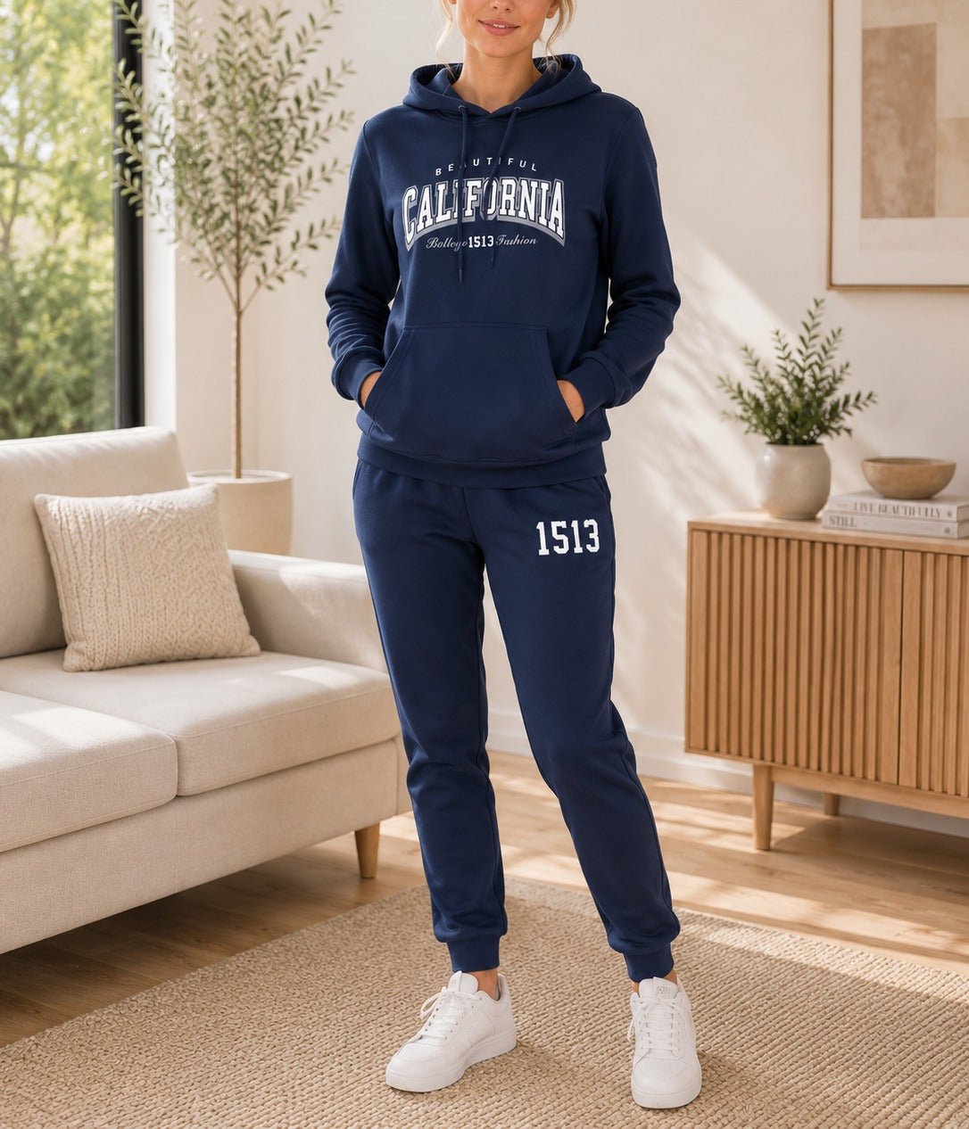 Ladies California Printed Fleece Tracksuit Set - Navy - StylePhase SA