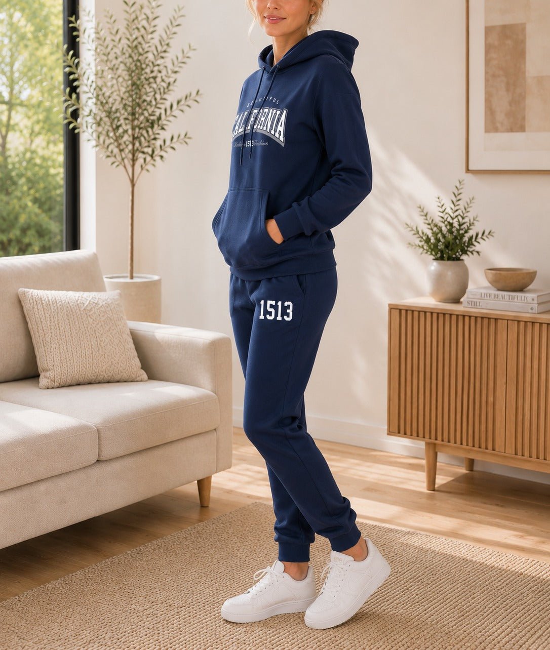 Ladies California Printed Fleece Tracksuit Set - Navy - StylePhase SA