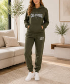Ladies California Printed Fleece Tracksuit Set - Olive - StylePhase SA