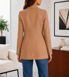 Ladies Camel Double-Breasted Tailored Longline Coat - StylePhase SA