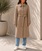 Ladies Camel Pleated Button Detail Melton Coat - StylePhase SA
