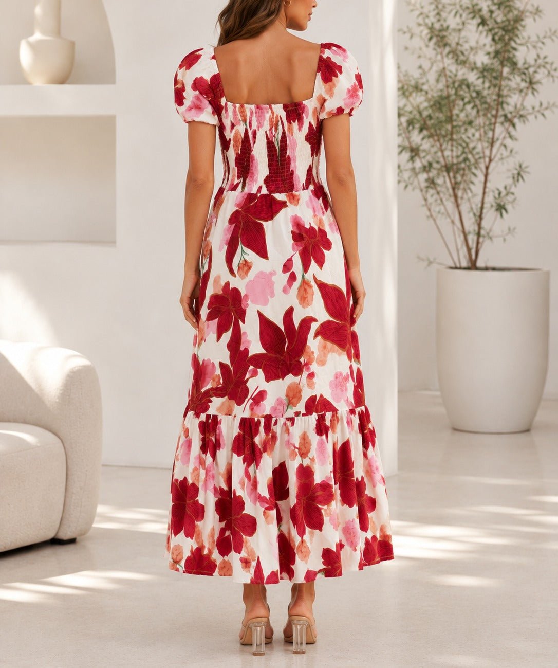 Ladies Cap Sleeve Red Floral Dress - StylePhase SA
