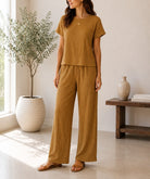 Ladies Caramel Crinkle-Knit Two-piece New Feeling Set - StylePhase SA
