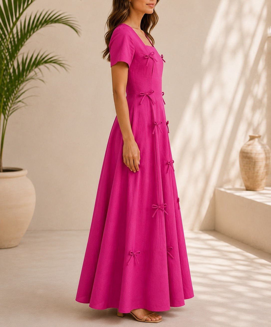 Ladies Cerise Bow Pocket Dress- New Feeling - StylePhase SA