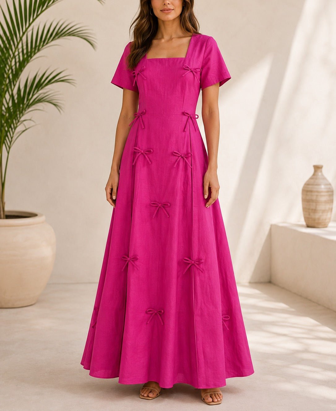Ladies Cerise Bow Pocket Dress- New Feeling - StylePhase SA