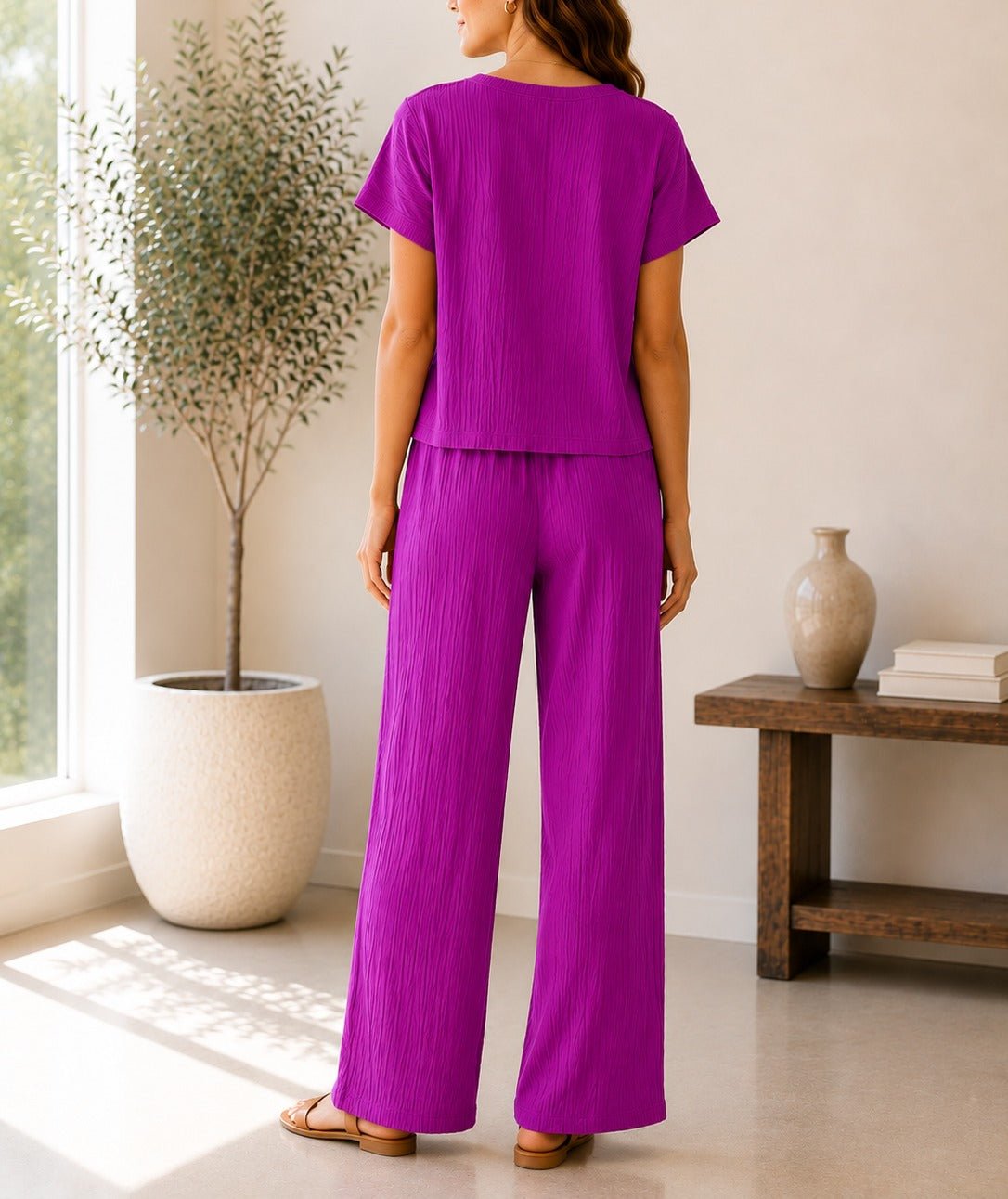 Ladies Cerise Crinkle-Knit Two-piece New Feeling Set - StylePhase SA