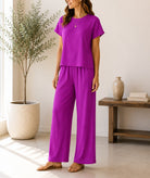 Ladies Cerise Crinkle-Knit Two-piece New Feeling Set - StylePhase SA