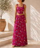 Ladies Cerise Crop Top Floral Two-Piece Set - StylePhase SA