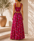 Ladies Cerise Crop Top Floral Two-Piece Set - StylePhase SA