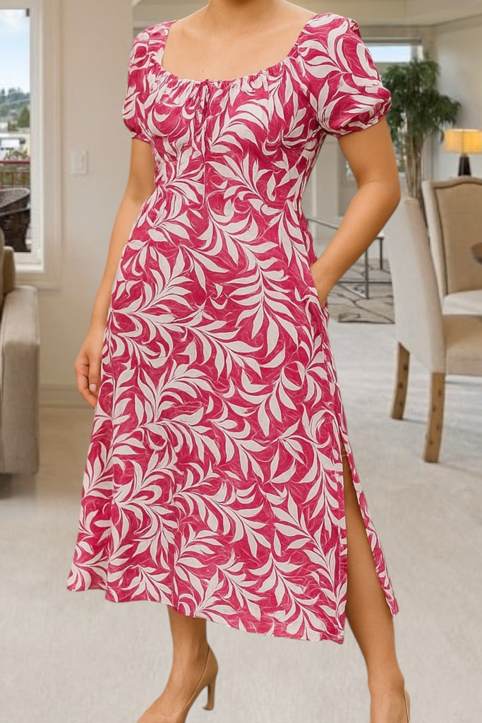 Ladies Cerise Floral Slit Dress - StylePhase SA