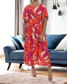 Ladies Cerise Floral Square Neck Dress - StylePhase SA
