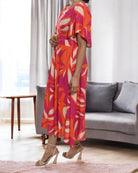Ladies Cerise Floral Square Neck Dress - StylePhase SA