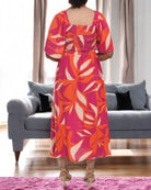 Ladies Cerise Floral Square Neck Dress - StylePhase SA