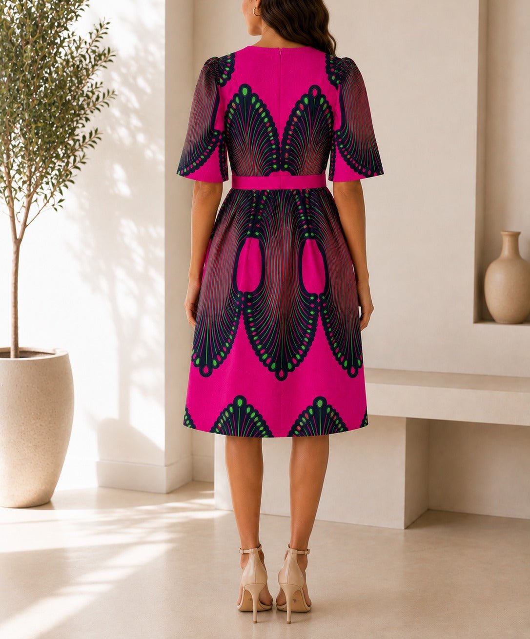 Ladies Cerise Printed Zip Back Mini Dress - StylePhase SA
