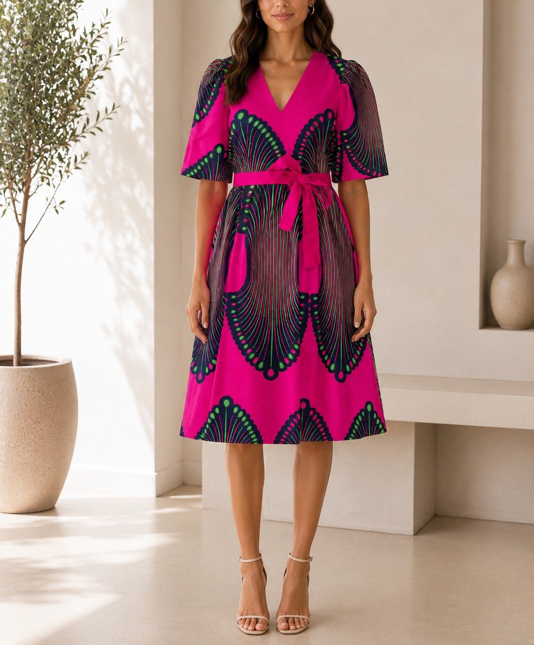 Ladies Cerise Printed Zip Back Mini Dress - StylePhase SA