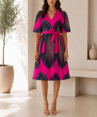 Ladies Cerise Printed Zip Back Mini Dress - StylePhase SA