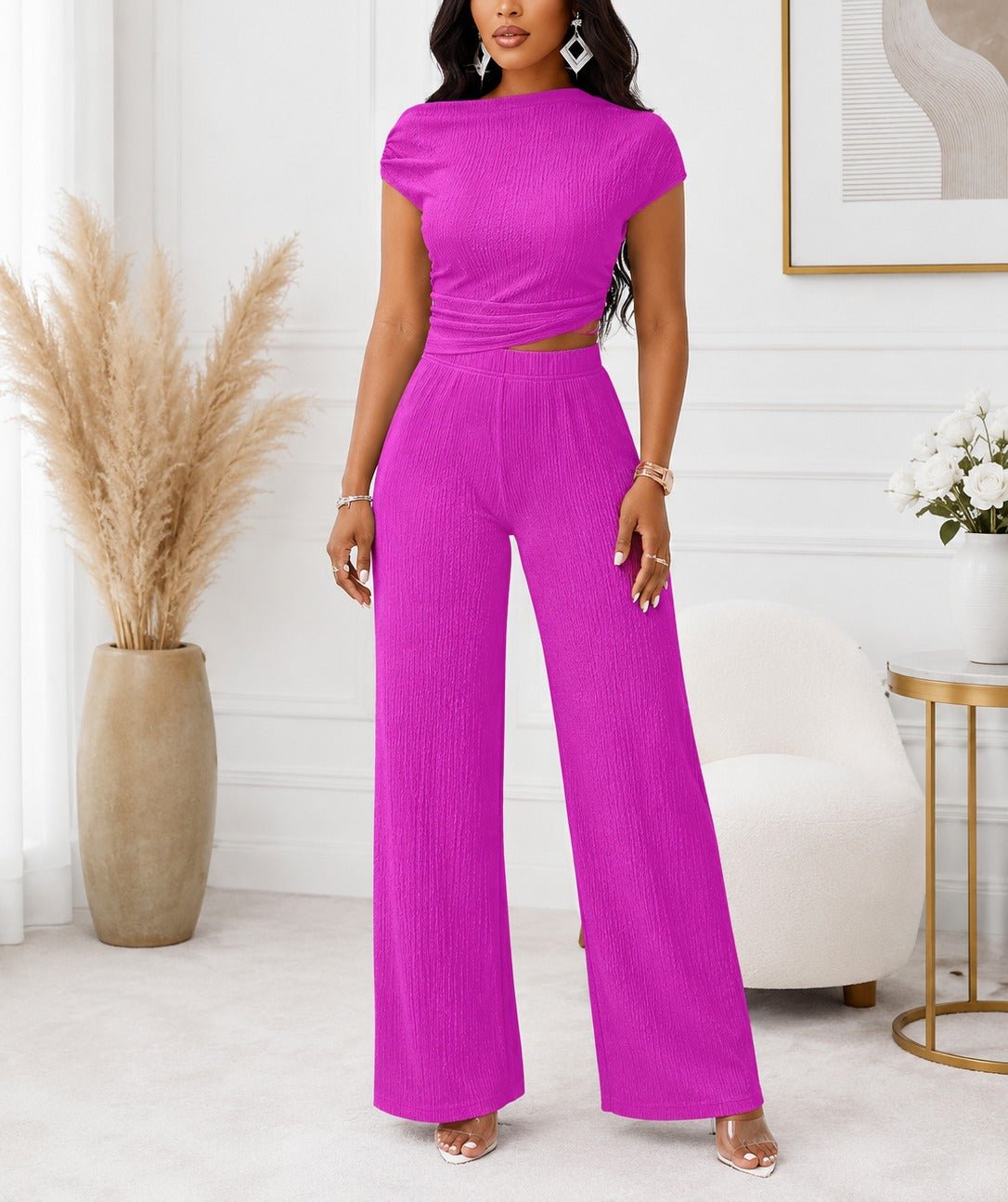 Ladies Cerise Ruched Two Piece Set - StylePhase SA