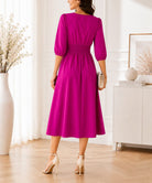 Ladies Cerise Smocked Waist Band Midi Dress - StylePhase SA