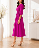 Ladies Cerise Smocked Waist Band Midi Dress - StylePhase SA