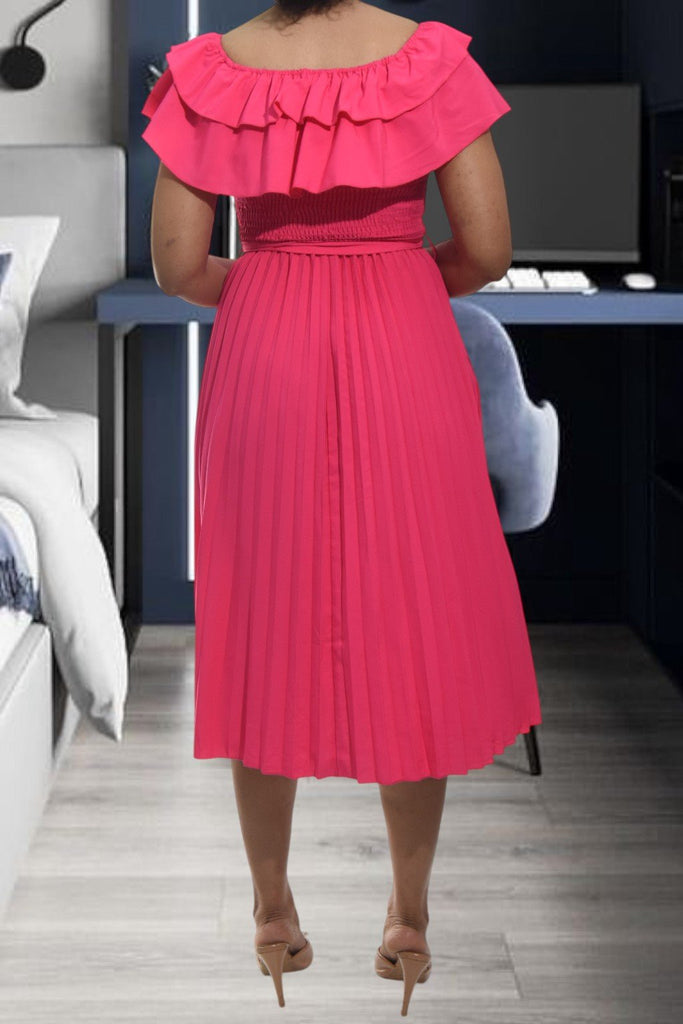 Ladies Cerise Tie Pleated Dress - StylePhase SA