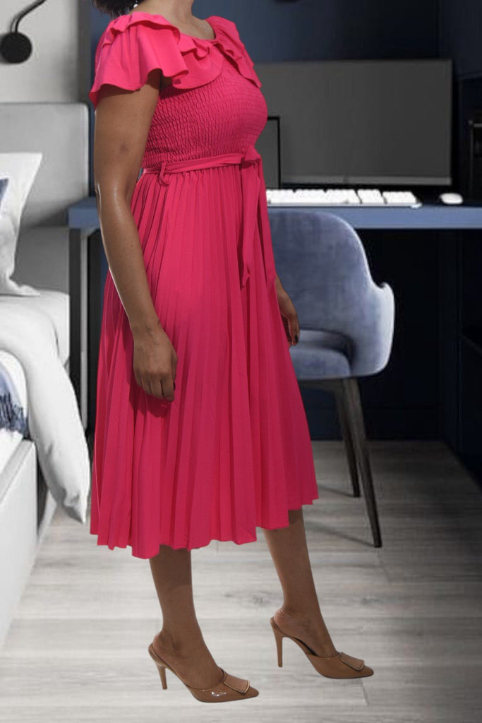 Ladies Cerise Tie Pleated Dress - StylePhase SA