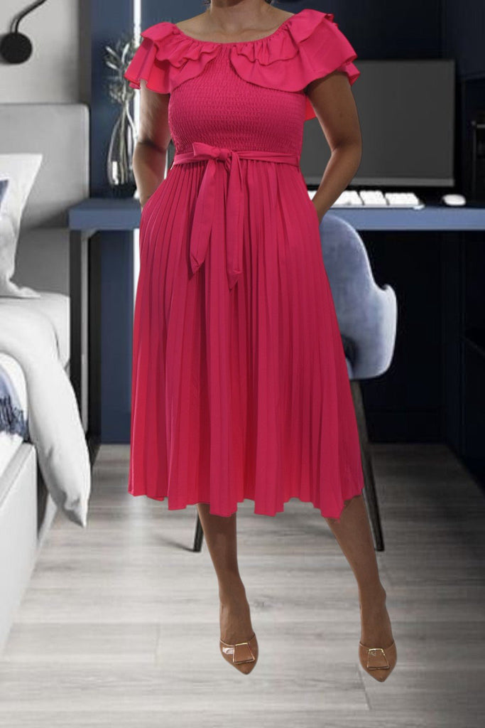 Ladies Cerise Tie Pleated Dress - StylePhase SA