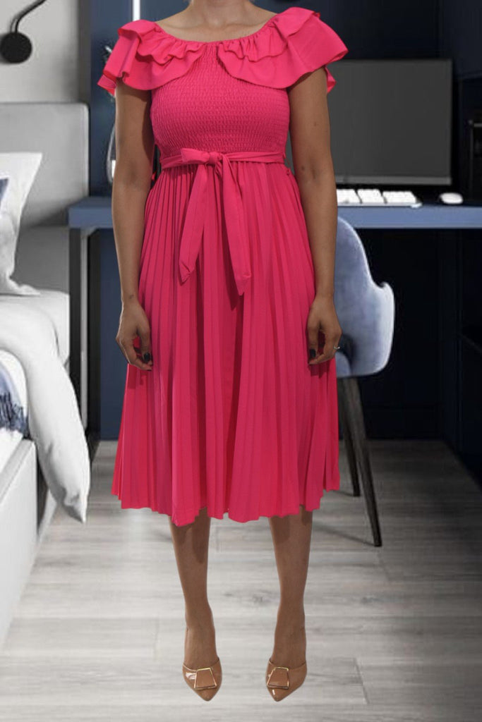 Ladies Cerise Tie Pleated Dress - StylePhase SA